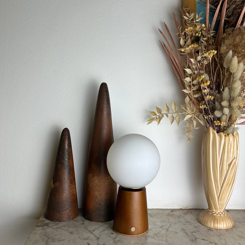 Deco Cone Teak style rechargeable touch lamp (small)