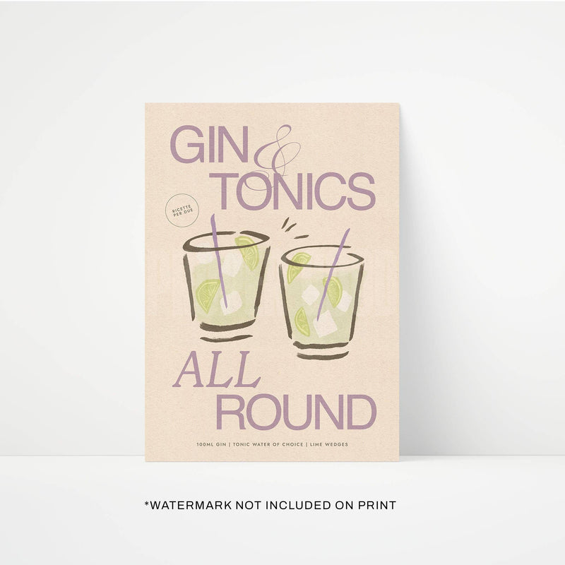 Gin & Tonic Print: Lilac / Unframed / A4