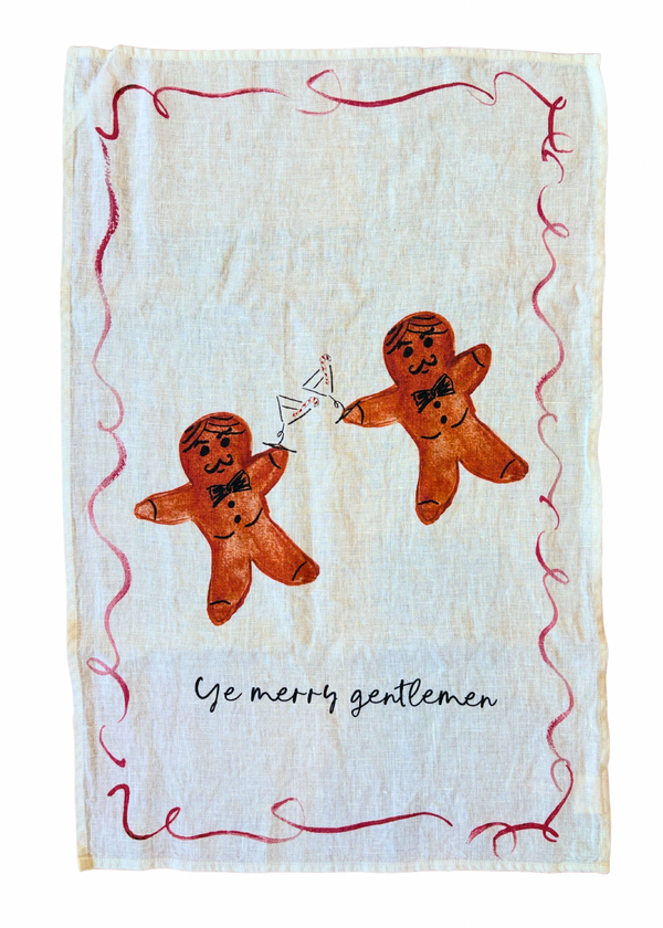 Merry Gentlemen - Gingerbread Martini Linen Teatowel