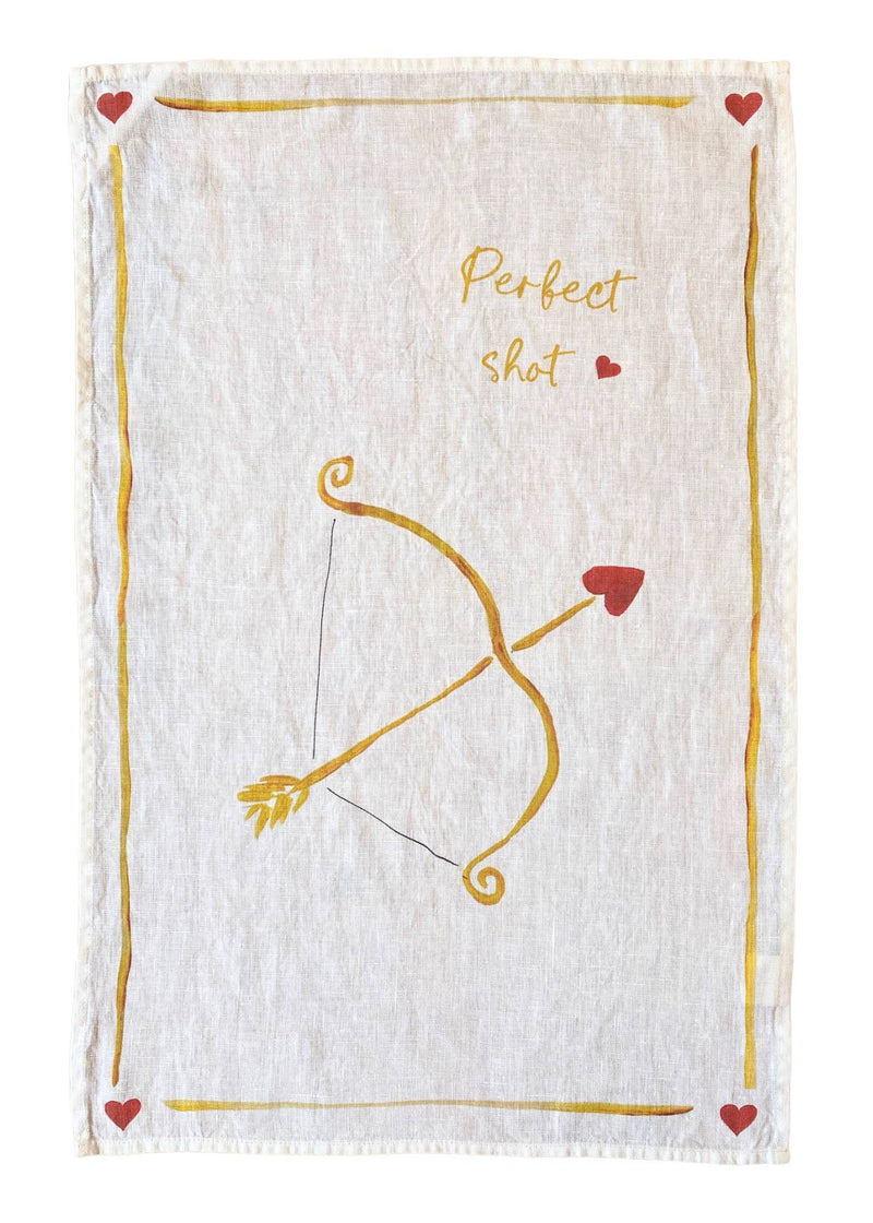 Perfect Shot - Cupids Bow and Arrow Linen Teatowel