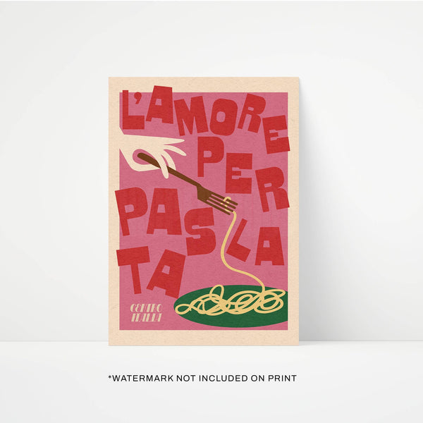 Pasta Love Print: Pink / Unframed / A4