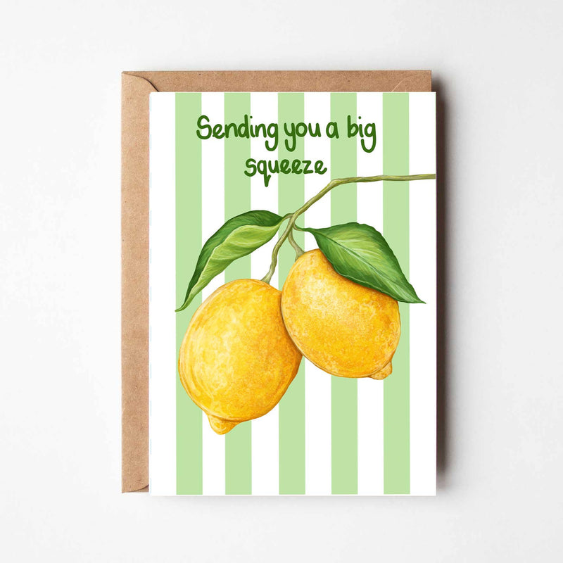 Sending a squeeze, thinking of you lemon A6 greeting card