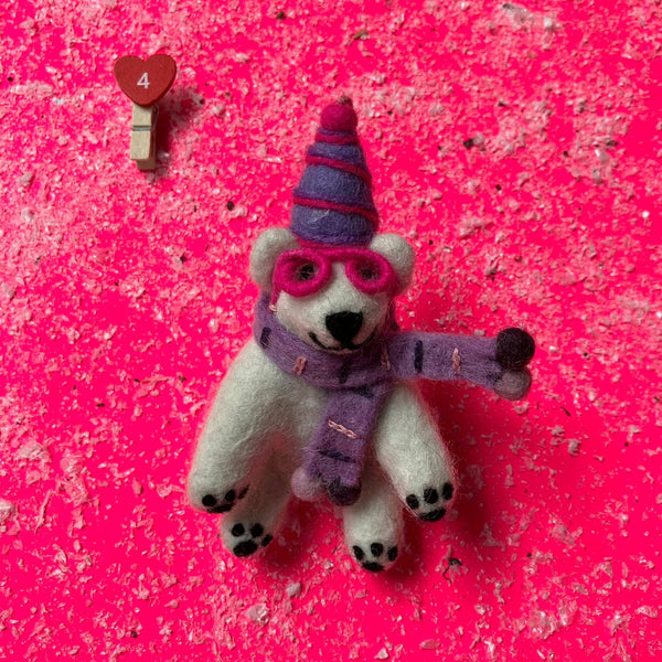 Handmade Felt Luna the Polar Bear Arctic Hanging Decoration