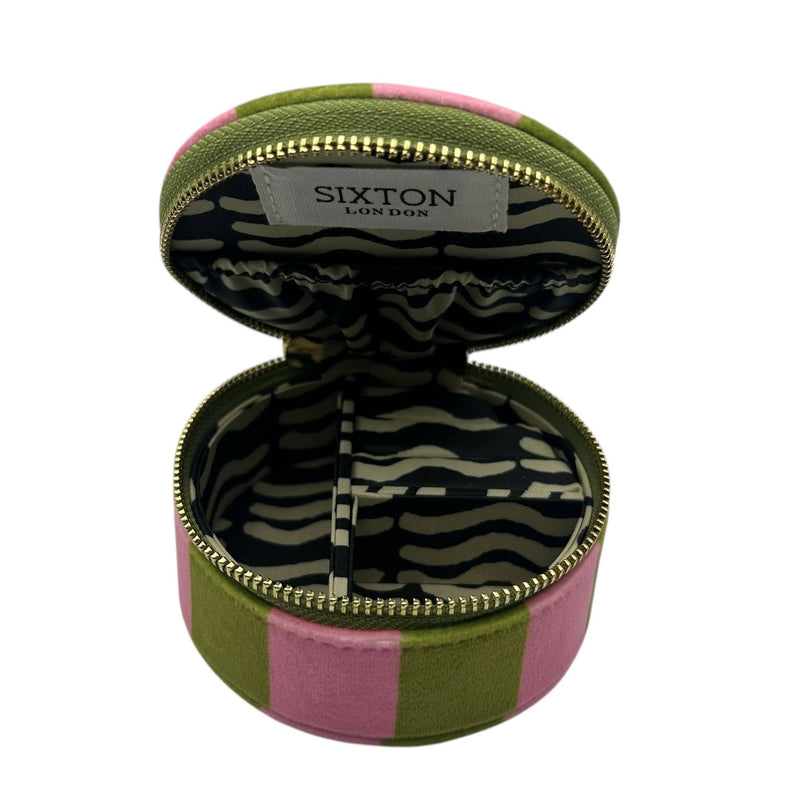 Jewellery travel pot in chartreuse stripe