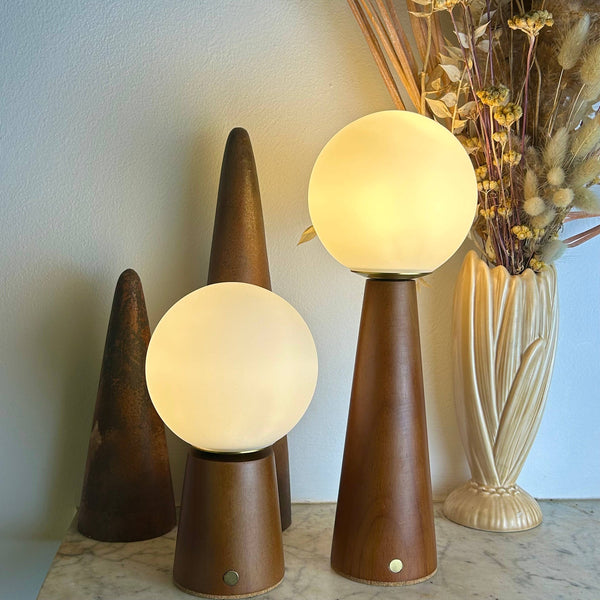 Deco Cone Teak style rechargeable touch lamp (small)