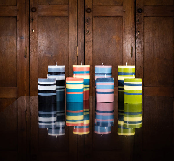 Short Striped Pillar Candles - 10cm