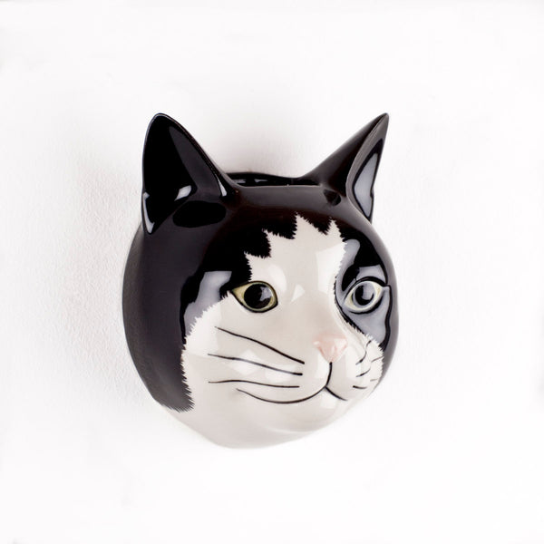 Black and White Cat Small Wall Vase