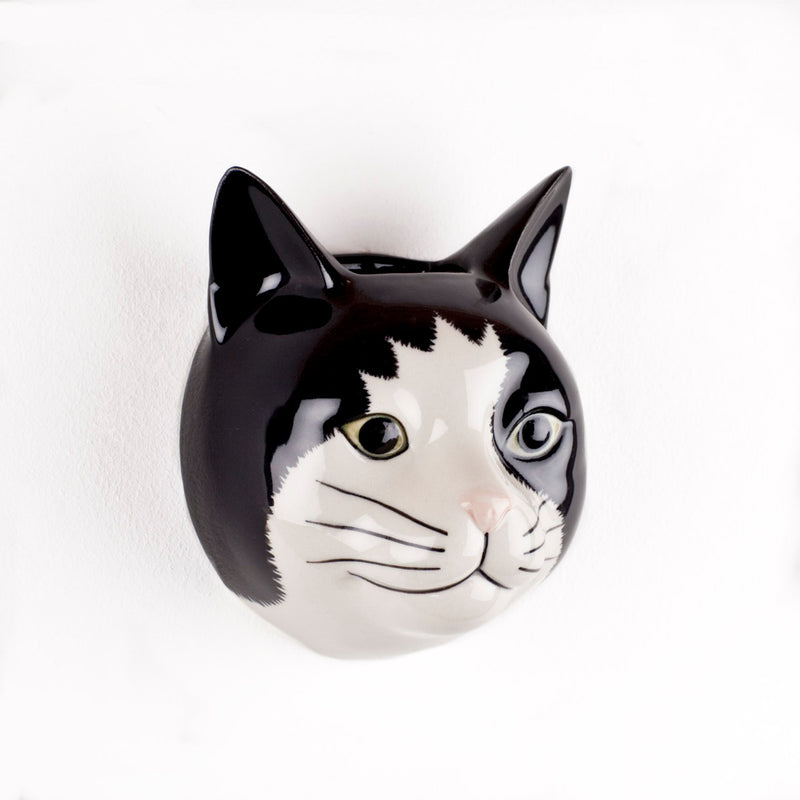 Black and White Cat Small Wall Vase