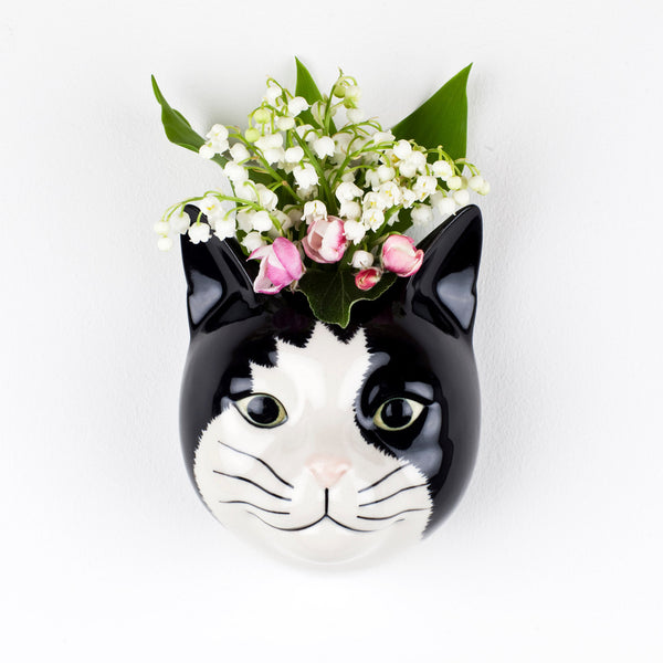 Black and White Cat Small Wall Vase