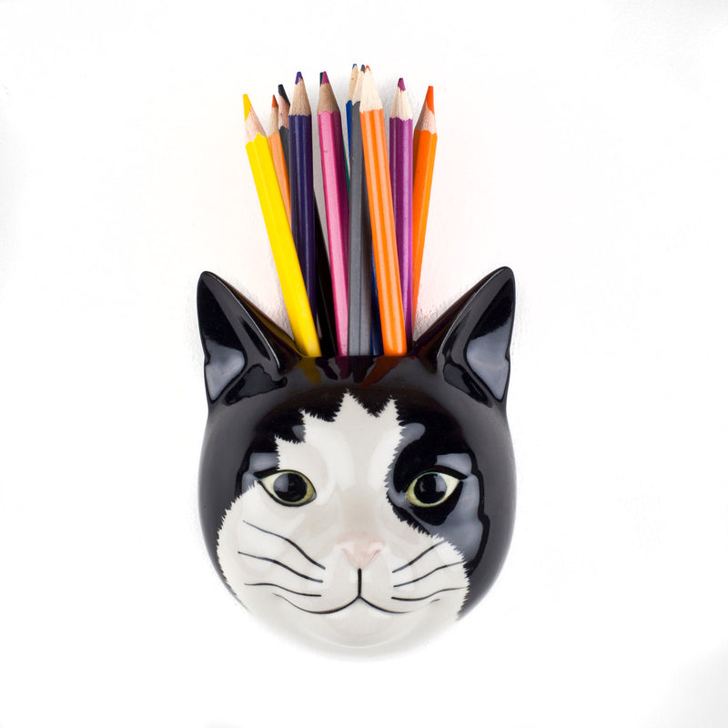 Black and White Cat Small Wall Vase