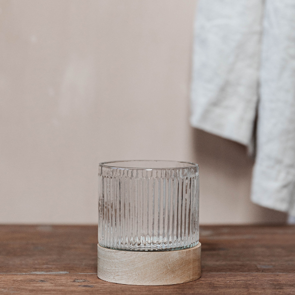 Small Reeded Glass Candle Holder