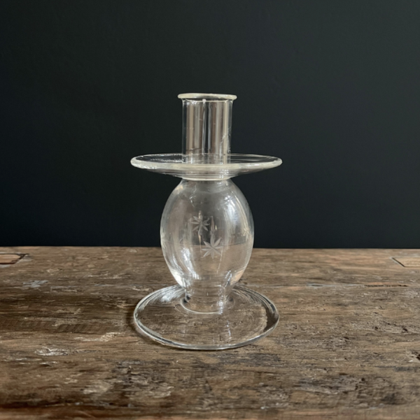 Small Etched Glass Candlestick