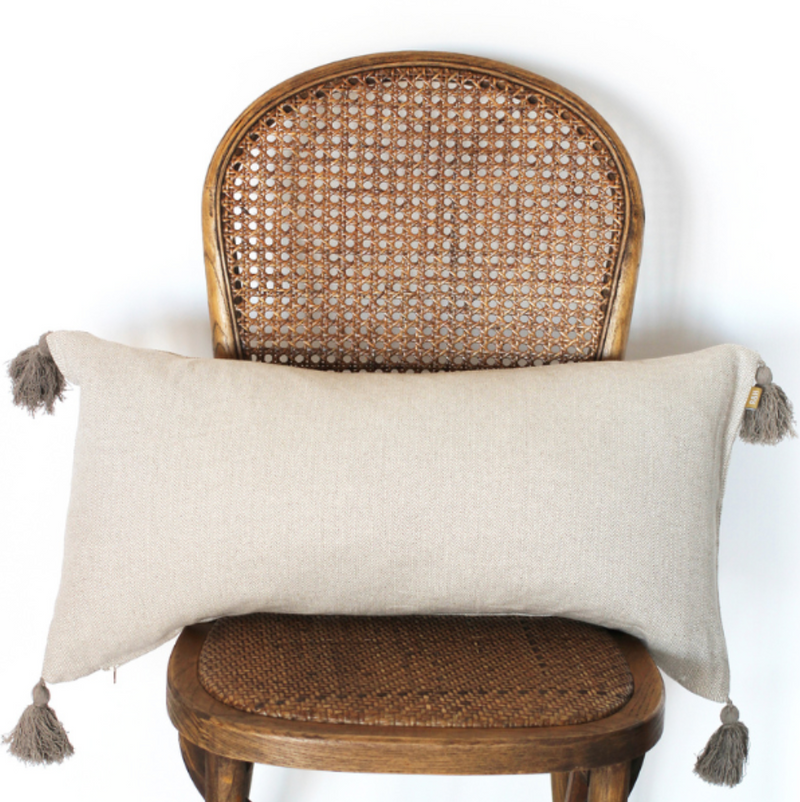Cotton Herringbone Cushion in Taupe