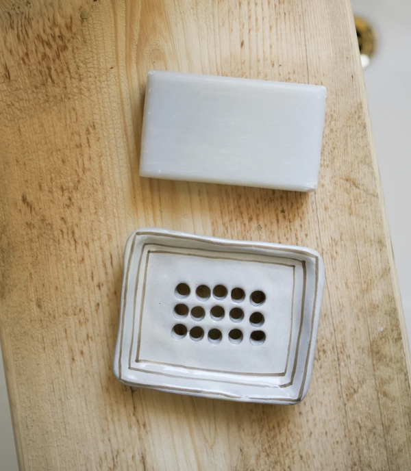 Hand Painted Breton Stripe Soap Dish - Taupe