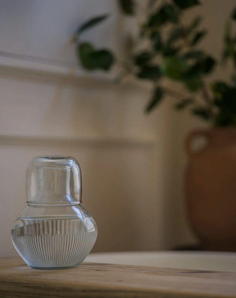 Handblown Carafe and Glass Set - Reeded