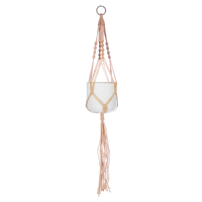 Large Glazed Planter with Macrame Hanger