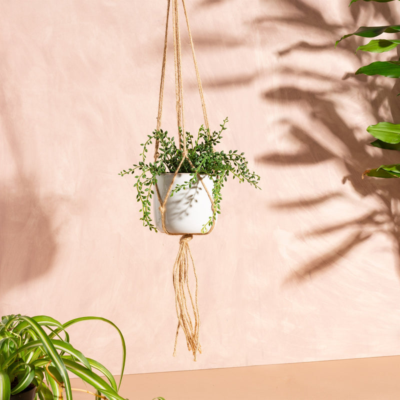 Large Glazed Planter with Macrame Hanger