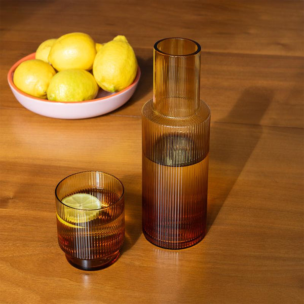 Amber Reeded Glass Carafe