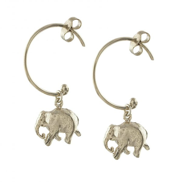 Indian Elephant Hoop Earrings - Silver