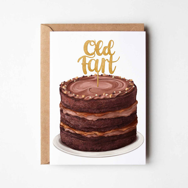 Old fart chocolate birthday cake themed funny greeting card
