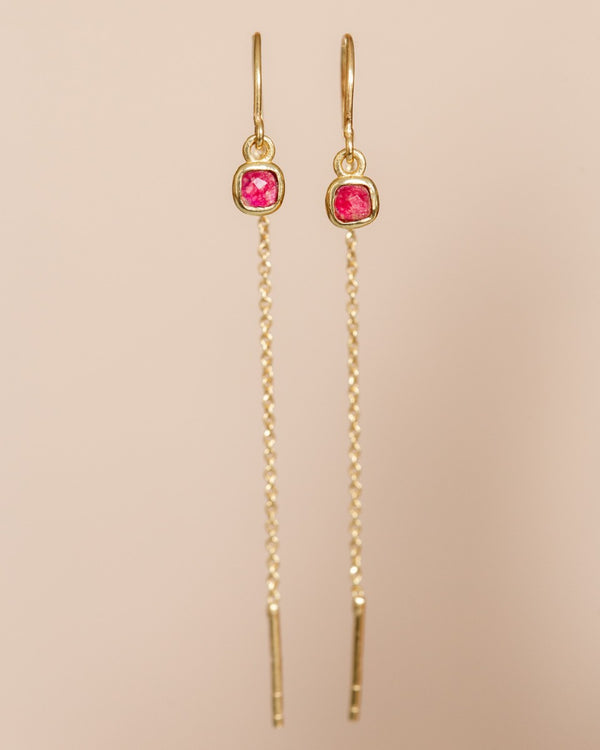 Threader Earrings with Cushion Stone