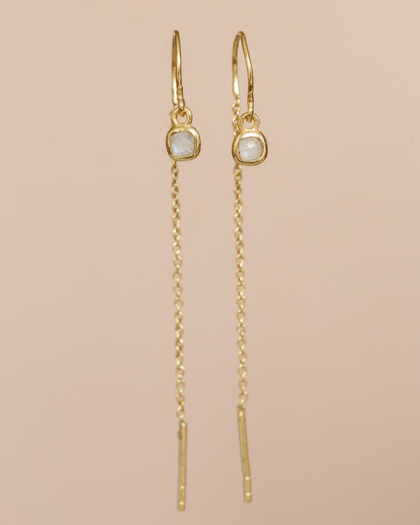 Threader Earrings with Cushion Stone