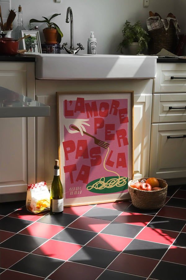 Pasta Love Print: Pink / Unframed / A4