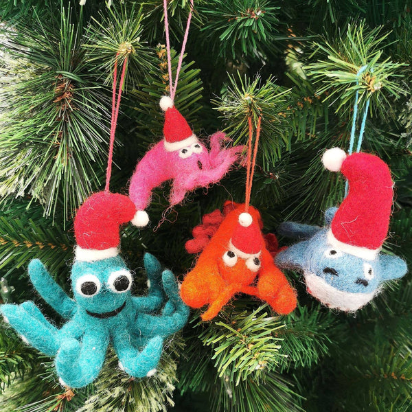 Handmade Felt Festive Prawn Hanging Christmas Decoration