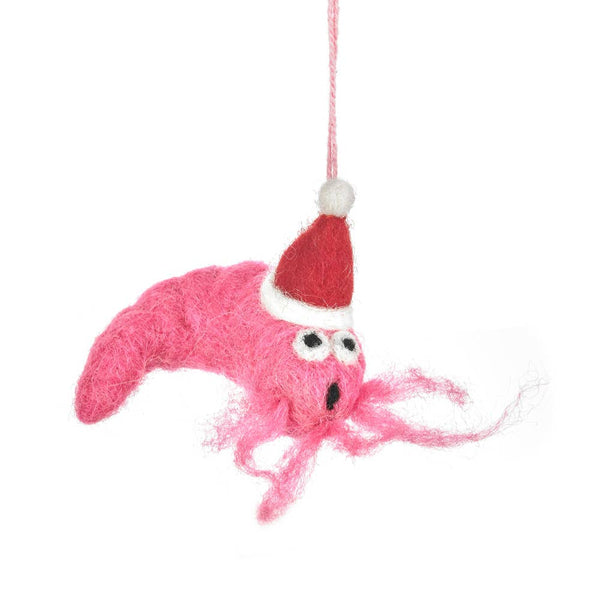 Handmade Felt Festive Prawn Hanging Christmas Decoration