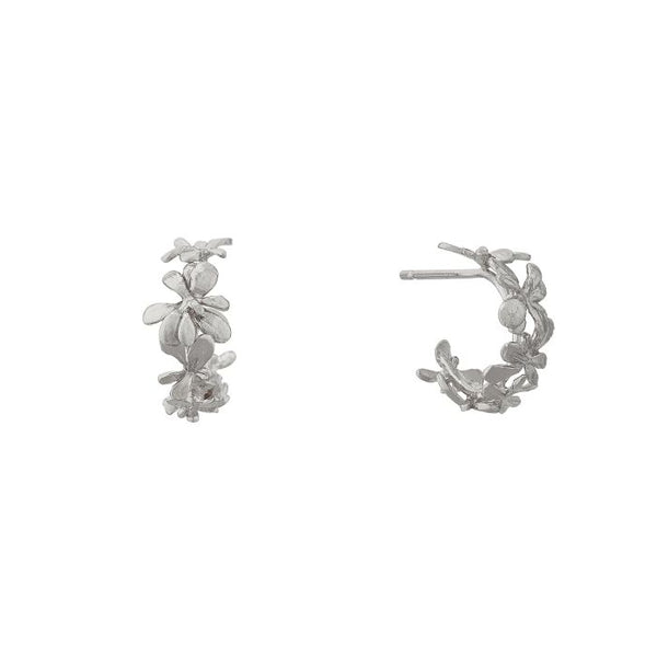 Sprouting Rosette Huggie Hoops - Silver