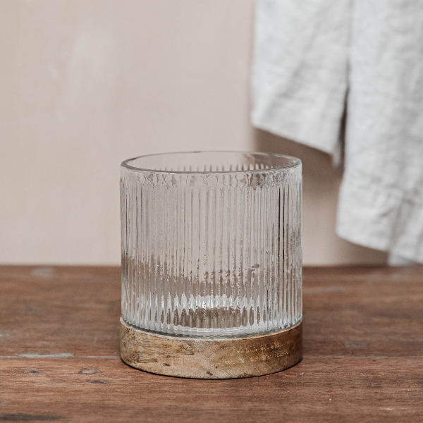 Large Reeded Glass Candle Holder