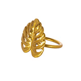Gold Monstera Leaf Napkin Ring Pair