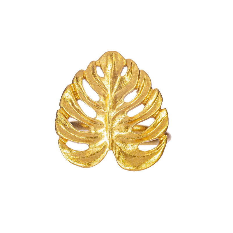 Gold Monstera Leaf Napkin Ring Pair